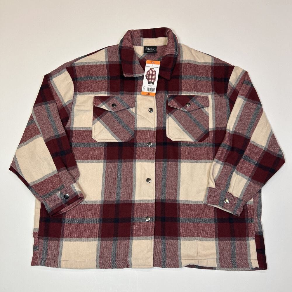 HFX Ladies Shirt Jacket Shacket Size XXL 2XL Red Plaid Cozy Fit Warm Snap Up